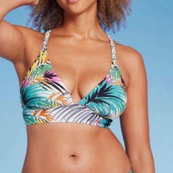 Braided Strap Triangle Longline Tropical Bikini Top Shade & Shore Small - Picture 1 of 4